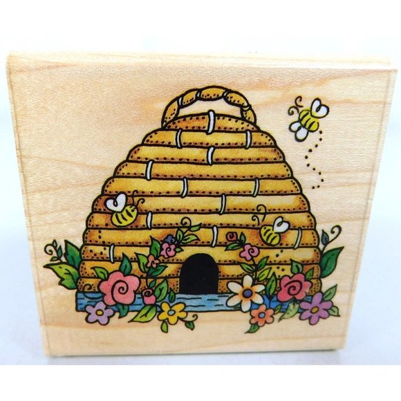 Rubber Stampede Floral Beehive A2139E Rubber Stamp Wood Mounted Bees Flowers - Picture 2 of 7